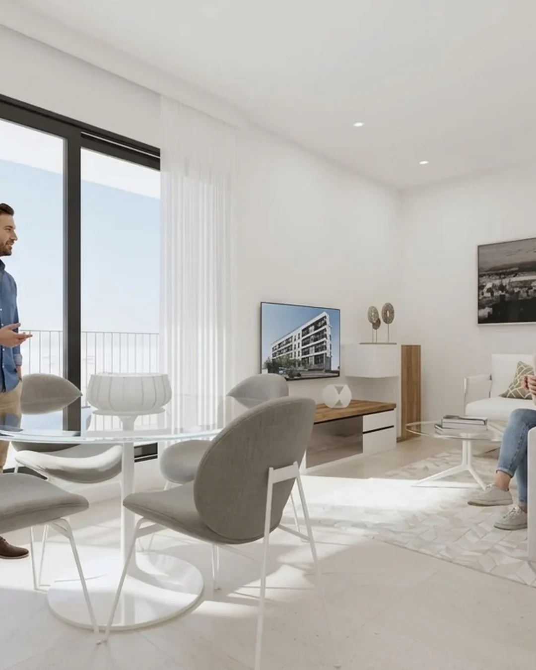 Salón-comedor-cocina en una sola pieza. Imagen de proyecto.