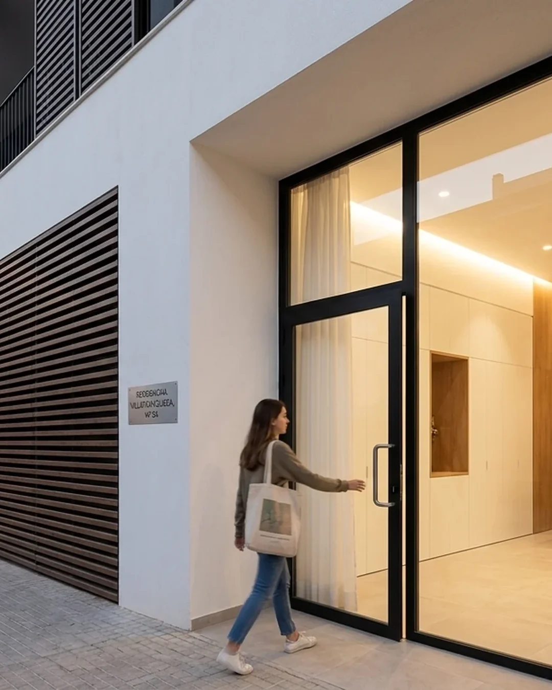 Acceso peatonal del edificio a pie de calle. Imagen de proyecto.